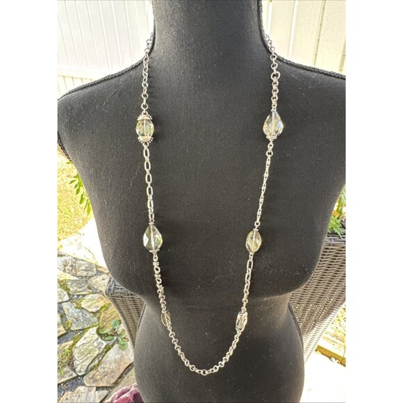 Chicos Pewter Bead Silver Tone 18" Long Rope Link Chain Statement Necklace NEW - Picture 3 of 12